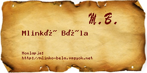 Mlinkó Béla névjegykártya